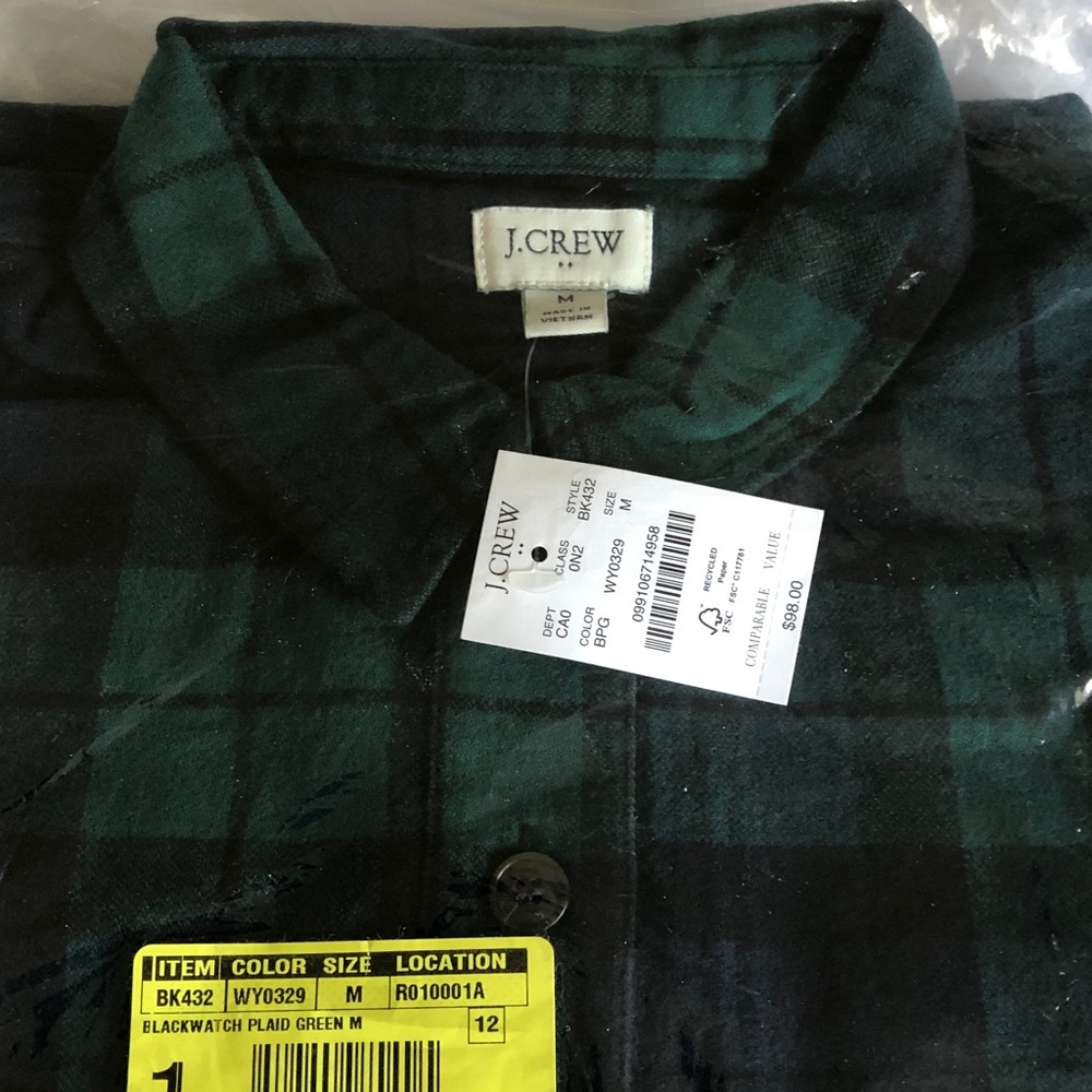 J. Crew Green and Black Blackwatch Plaid Button-Down Shirt